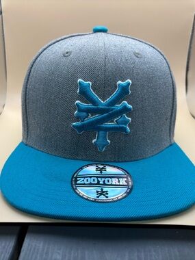 Zoo York Grey and Teal Flat-Brim Snapback W/ OG Sticker